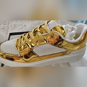 Balmain Sample Shoes DM4V1349TFML Gold White Metallic Sneakers Rare Mens 12 45
